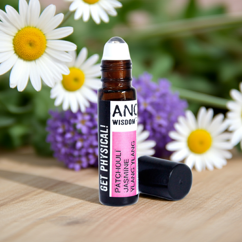 Aromatherapie Roll-On mit weißen und lila Blüten – Wellness & Selfcare
