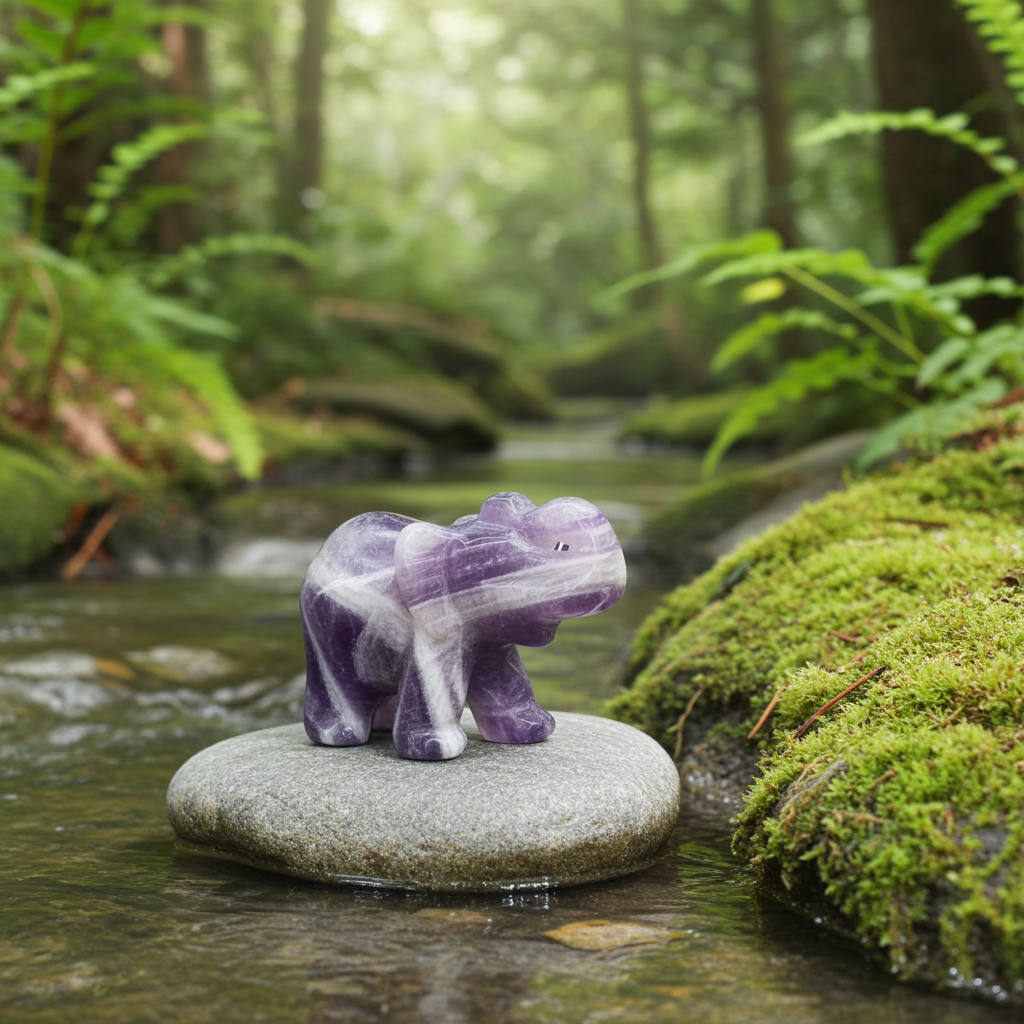 Amethyst Glückselefant – Edelsteinfigur 50×35×25mm | Ruhe & Schutz
