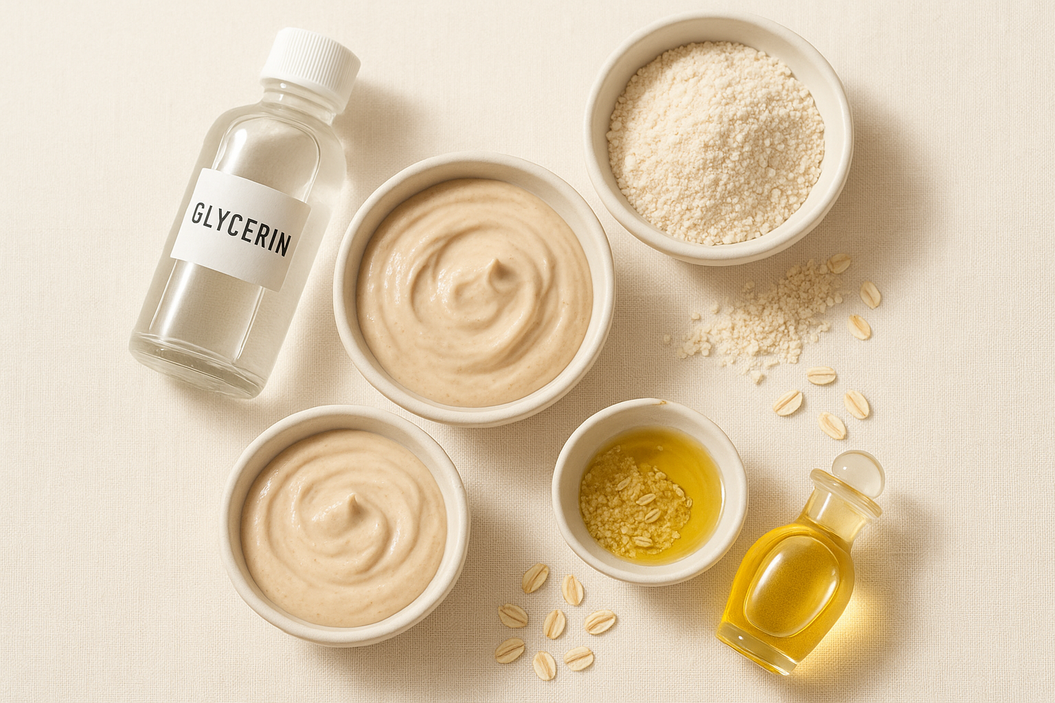 Sonnenschein-Maske im Keramikschälchen mit Glycerin, Hafermehl und Jojobaöl – DIY Glow-Maske