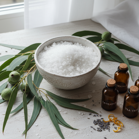 Badesalz mit Erkältungsduft – DIY-Baukasten · Rohstoffe für 100 g + Duft