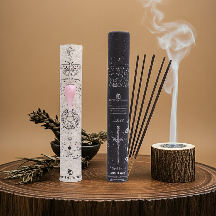 Uralter Hexenzauber – Räucherwerk „Liebe“ mit Rosenquarz-Pendel
