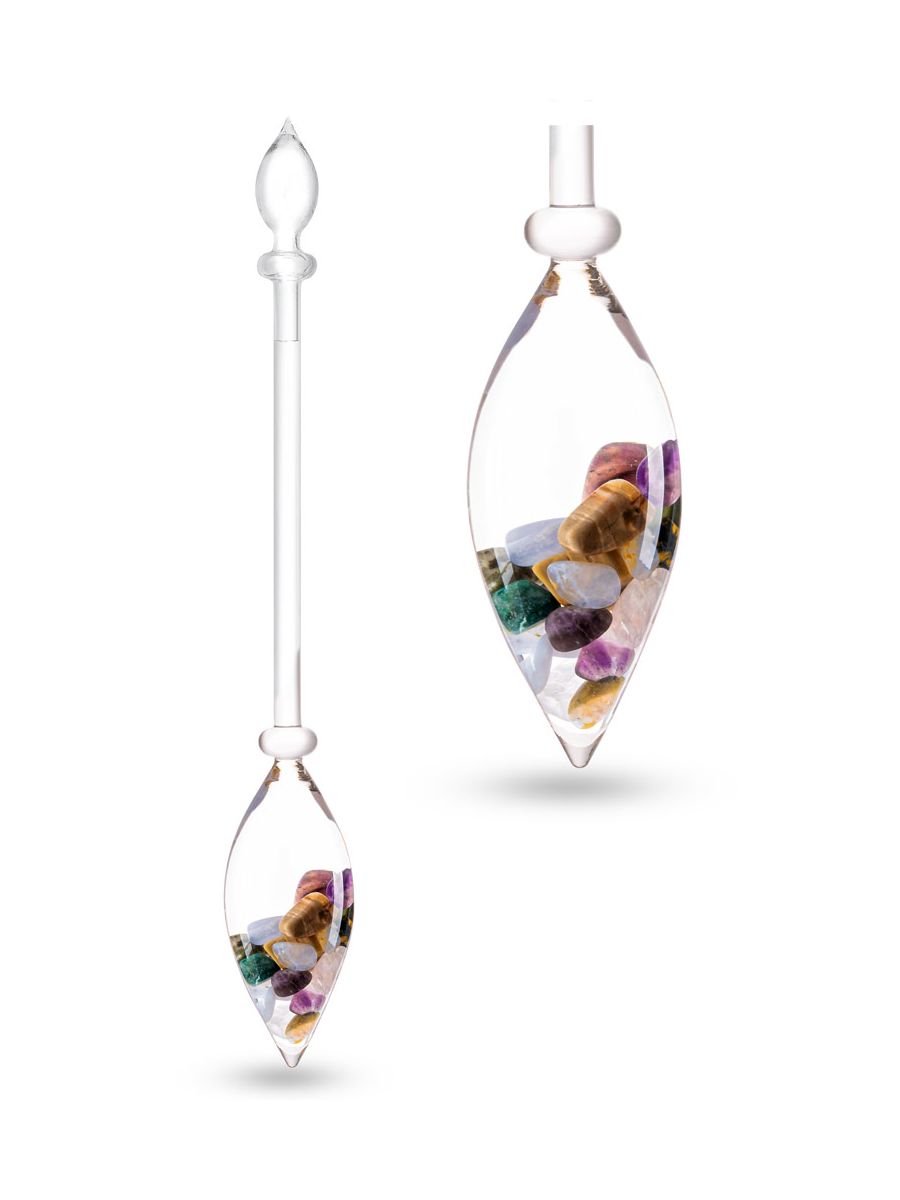 Edelsteinstab | FIVE ELEMENTS - Balance & Wandel im Alltag (Amethyst – Chalcedon – Versteinertes Holz – Rosenquarz – Ozean Jaspis)