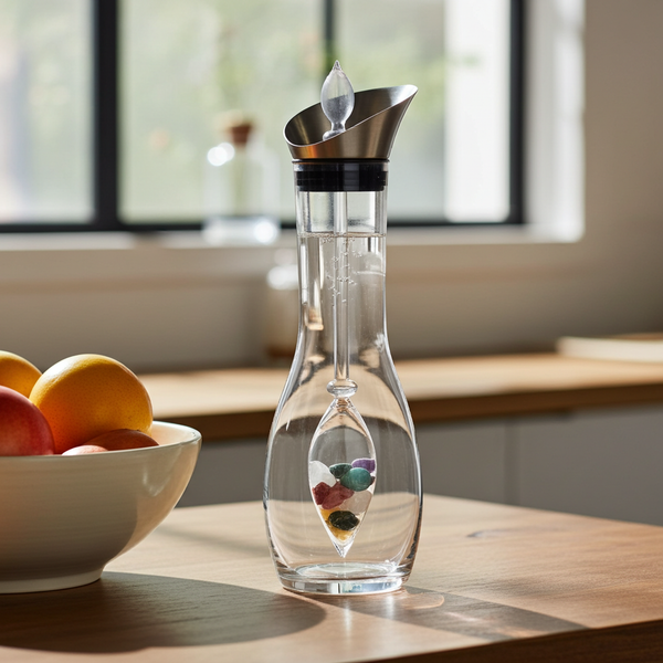 Karaffe era Set | FIVE ELEMENTS (Amethyst – Chalcedon – Versteinertes Holz – Rosenquarz – Ozean Jaspis)